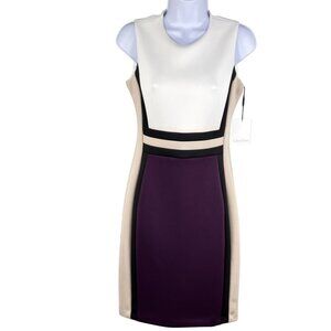 Calvin Klein NWT Womens 4 Colorblock Sleeveless Sheath Dress Purple Career Wear